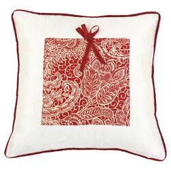 Shantung Mardi Gras Berry Present Pillow in Red & Off White