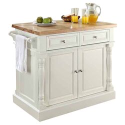 Butcher Block Top Kitchen Island in White