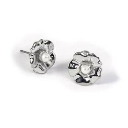 Pearl Cut Beach Rose Stud Earrings in Sterling Silver