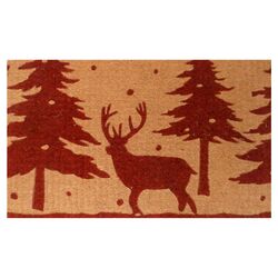 Christmas Reindeer Doormat in Red & Tan