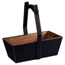 Rectangular Planter with Wooden Handle in Black