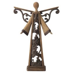 Large Wood-Cut Angel Holiday Accent in Brown