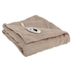 Polyester Fleece Heated Throw in Taupe