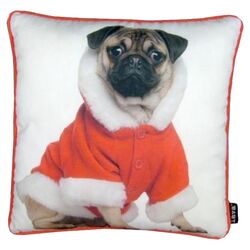 Holiday Pug Pillow in White