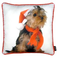 Holiday Yorkie Pillow in White