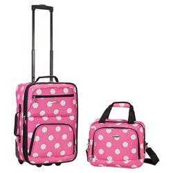 Dot Print 2 Piece Carry On Luggage Set in Pink