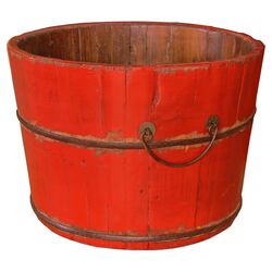 Vintage Wooden Bucket in Red