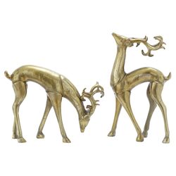 2 Piece Holiday Deer Statue Set in Gold