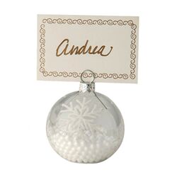 Snowball Glass Ornament and Place Card Holder in White (Set of 4)