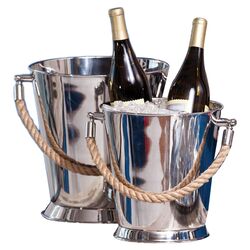 2 Piece Bucket with Rope Handles Set in Stainless Steel