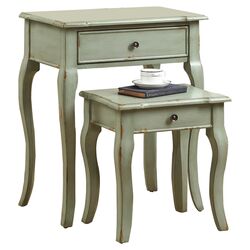 2 Piece Nesting Table Nightstand in Antique Green