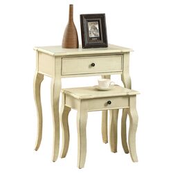 2 Piece Nesting Table Nightstand in Antique White