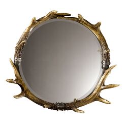 Stag Horn Wall Mirror in Ivory & Natural Brown