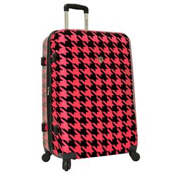 Houndstooth Expandable Spinner Suitcase in Hot Pink