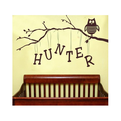 Alphabet Garden Designs Personalized Owl on Branch Boy Wall Decal
