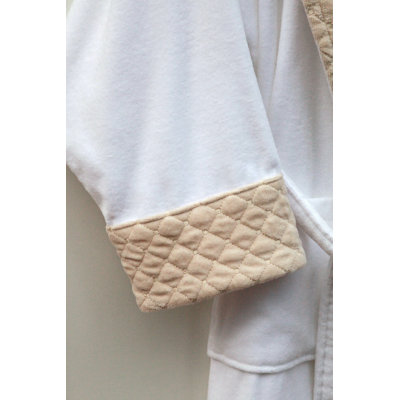 Linum Home Textiles Terry Velour Bathrobe with Diamond Details in Pure White and Bountiful Beige