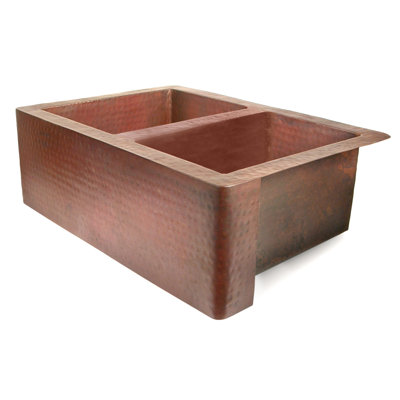 D'Vontz 33" x 22" x 10" 50/50 Well Copper Farmhouse Kitchen Sink