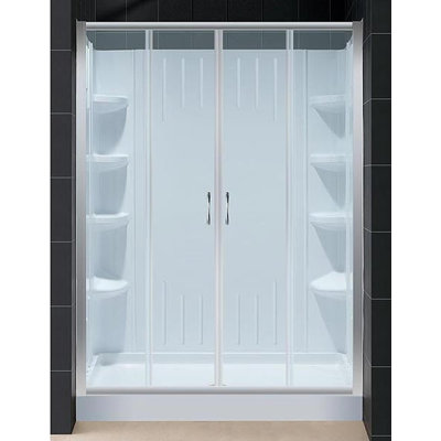 Dreamline Visions Sliding Door Shower Set with 30" x 60" Amazon Base and Left Drain
