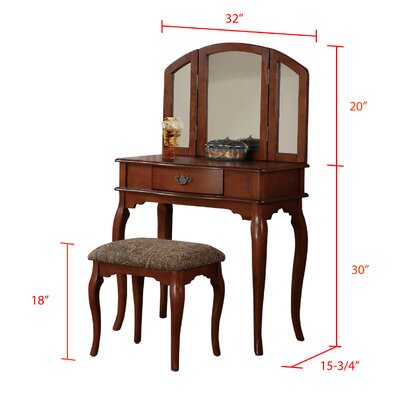 bedroom vanity set with stool
 on Poundex Bobkona Jaden Bedroom Vanity Set with Stool in Oak | Wayfair