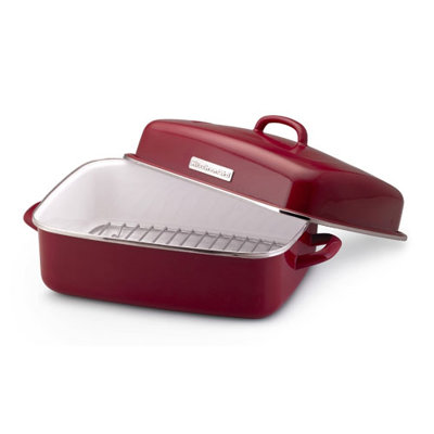 Covered Roaster with Flat Rack in Red
