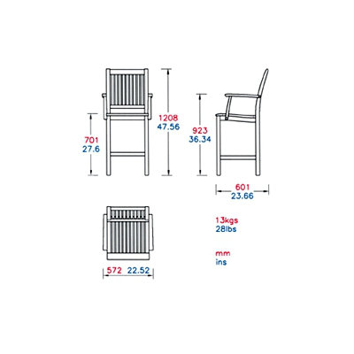 Barlow Tyrie Teak Monaco Carver Dining Arm Chair with Cushion