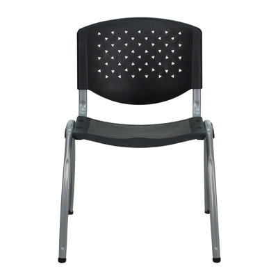 Flash Furniture Hercules Series Polypropylene Stack Chair with Titanium Frame Finish in Black