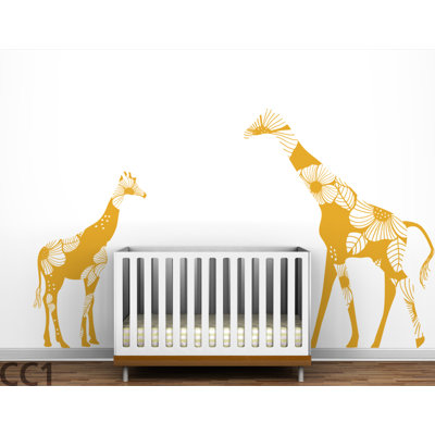LittleLion Studio Fauna Mom and Baby Floral Giraffes Wall Decal