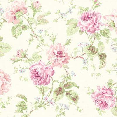 Willow Cottage Rose Trail Wallpaper in Pink / White