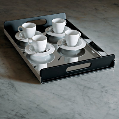Alessi Vassily Rectangular Tray in Mirror Polished with Black Handles by Giulio Lachetti