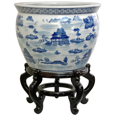 Fishbowl with Blue Landscape Design in White