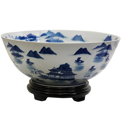 Bowl with Blue Landscape Design in White