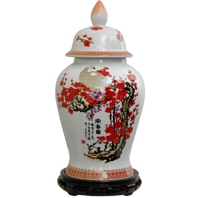 Temple Jar with Cherry Blossom Design in White
