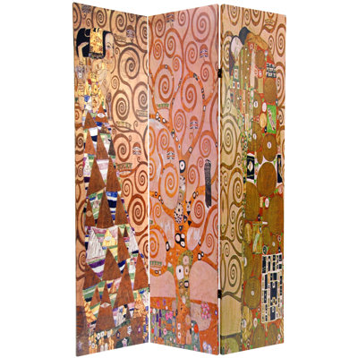 Oriental Furniture Double Sided Works of Klimt "Stoclet Frieze" 3 Panel Room Divider
