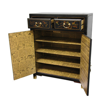 Oriental Furniture 2 Drawer Chest in Black Lacquer