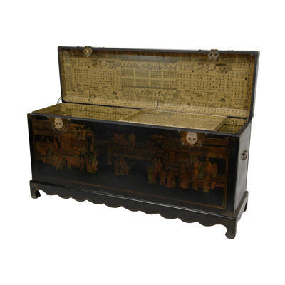 Oriental Furniture Daily Life Blanket Trunk in Black Lacquer