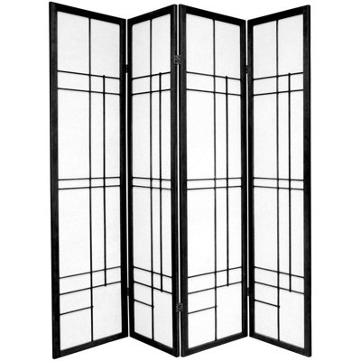 Oriental Furniture 72" Eudes Decorative Paned Room Divider in Black