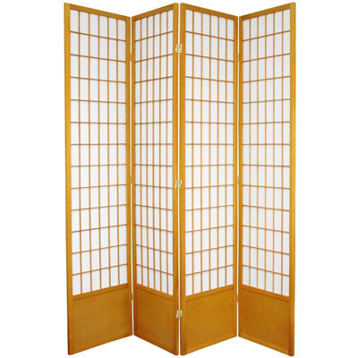 Oriental Furniture 78" Window Pane Decorative Room Divider in Honey