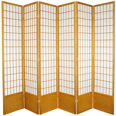 Oriental Furniture 78" Window Pane Decorative Room Divider in Honey