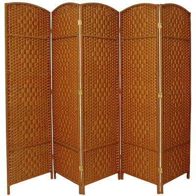Oriental Furniture 6 Feet Tall Diamond Weave Fiber Room Divider in Dark Beige