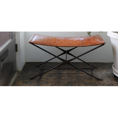 CG Sparks Woven Leather and Iron Entryway Bench