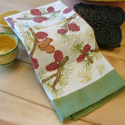 Pine Cone Red Green Tea Towel (Set of 3)
