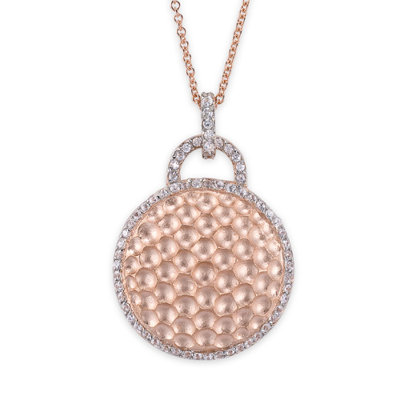 Round Hammered Fashion Rose Plated Sterling Silver Pendant