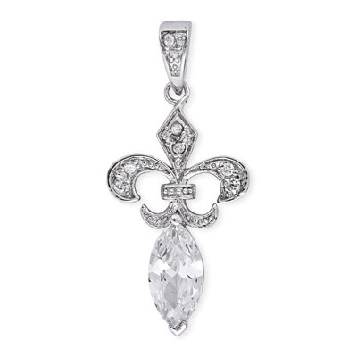 Fleur De Lis Marquise Diamond Silver Pendant