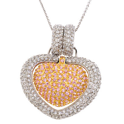 Diamond Puffed Heart Pendant in Pink / Sapphire