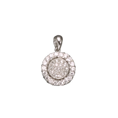 Cubic Zirconia Round Cluster Rhodium Plated Sterling Silver Pendant