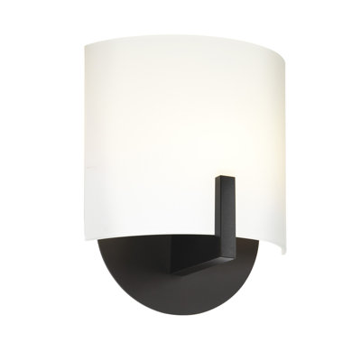 Sonneman Scudo 7" One Light Wall Sconce with White Etched Glass Shade in Black Bronze