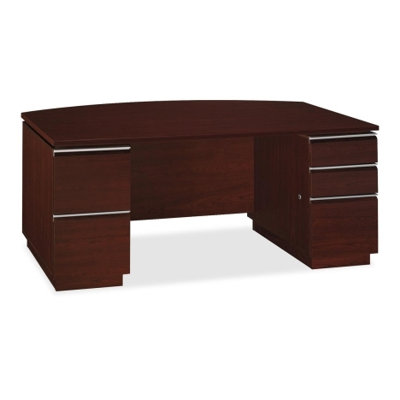 Bush Industries Milano 2 Double Pedestal Bow Front Desk with Optional Bookcase Hutch