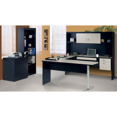 Bestar In Space U-Shape Desk with Hutch and Optional File and Bookcase