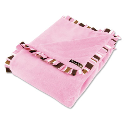 Trend Lab Maya Velour Baby Blanket in Pink with Striped Trim
