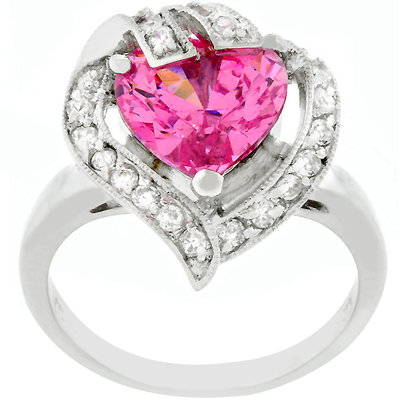 Silver-Tone Pink Ice Cubic Zirconia Heart Ring